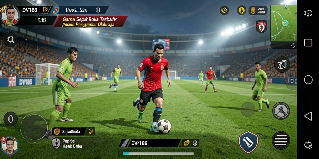 Antarmuka user-friendly yang menampilkan gameplay Sepak Bola menarik.