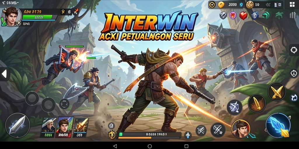 Tampilan utama INTERWIN dengan aksi seru di dalam game.