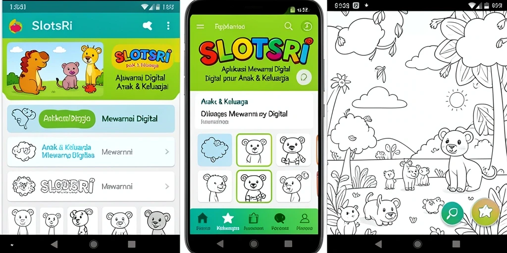 Antarmuka aplikasi SLOTSRI yang menarik untuk mewarnai digital.